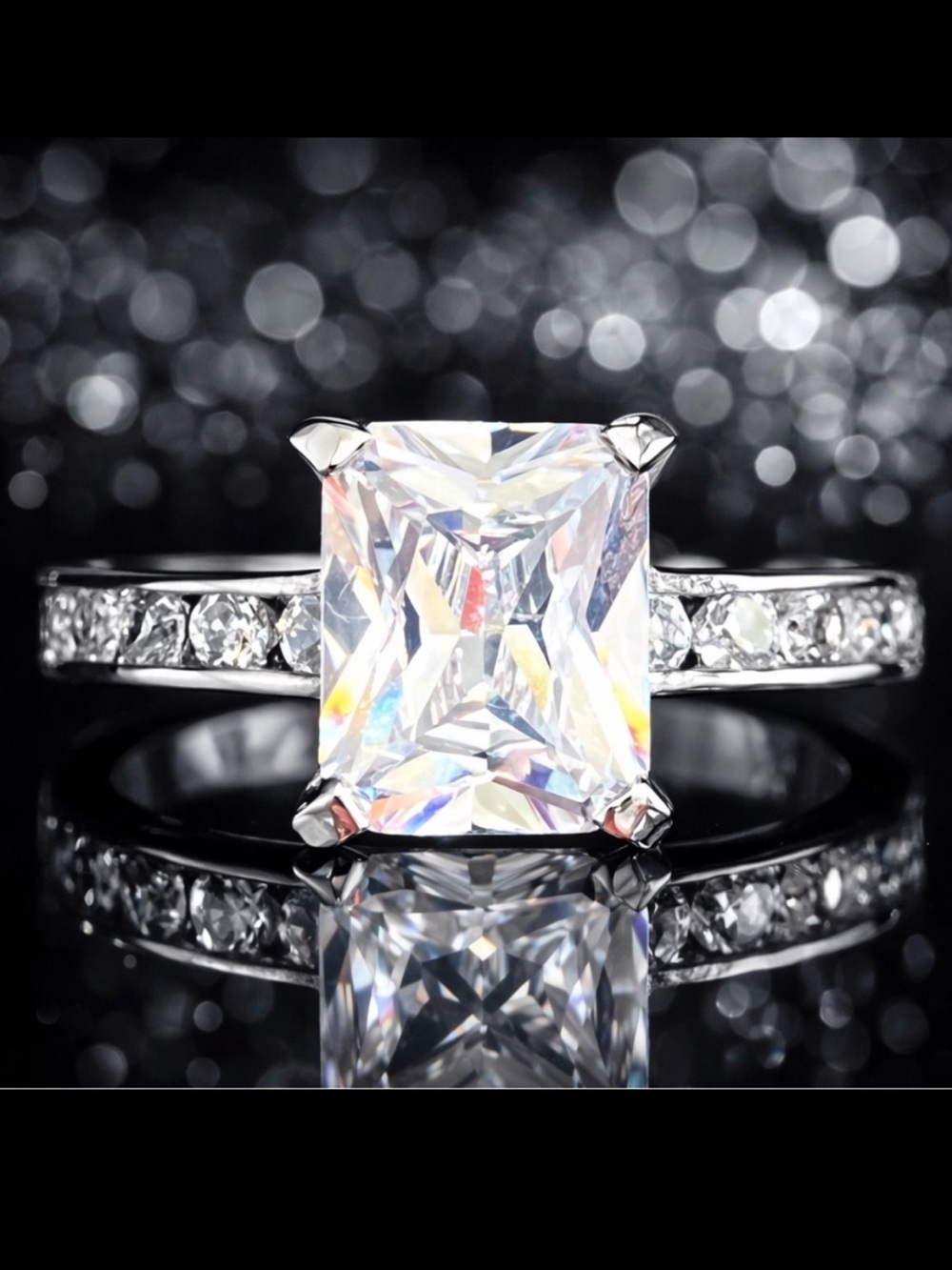Victoria Wieck vintage CZ radiant cut engagement wedding ring sterling silver